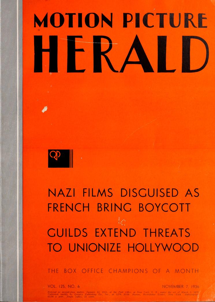 MOTION PICTURE HERALD magazine cover 7 November 1936