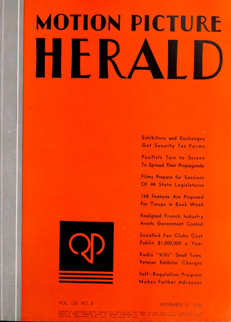 MOTION PICTURE HERALD magazine cover 21 November 1936