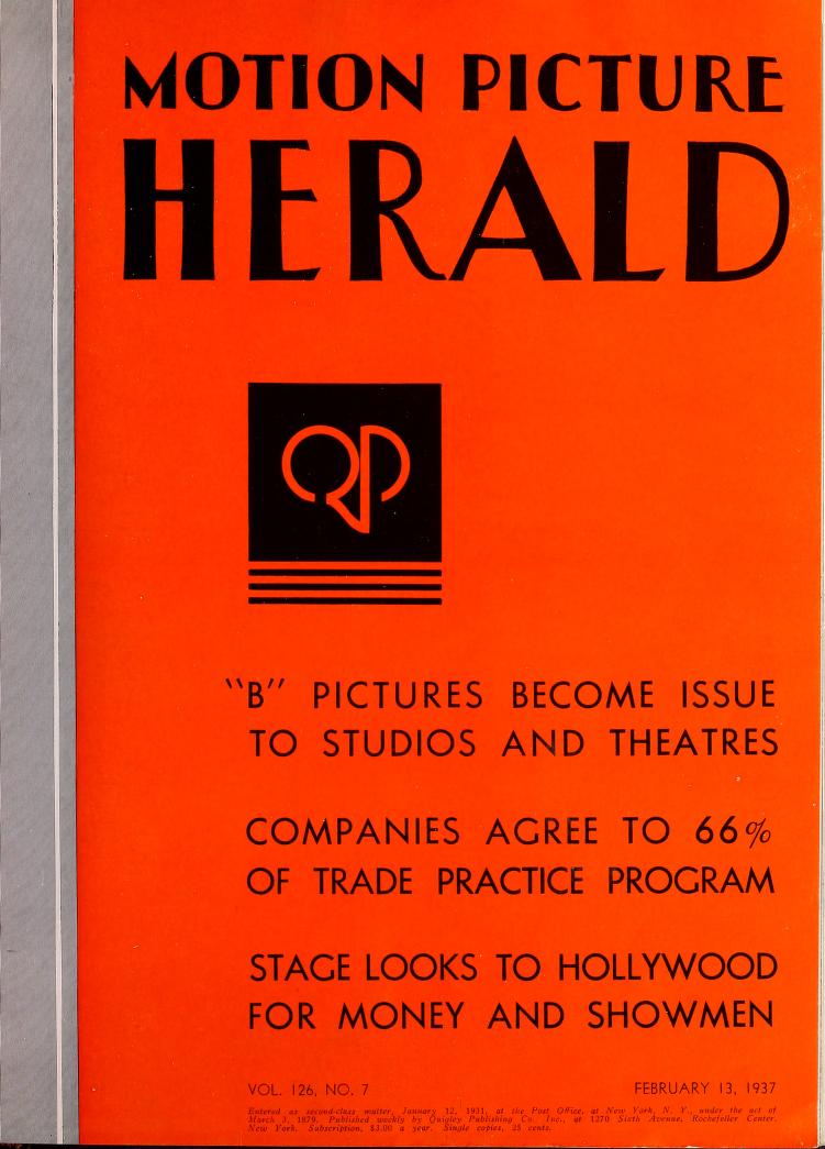 MOTION PICTURE HERALD magazine cover 13 February 1937