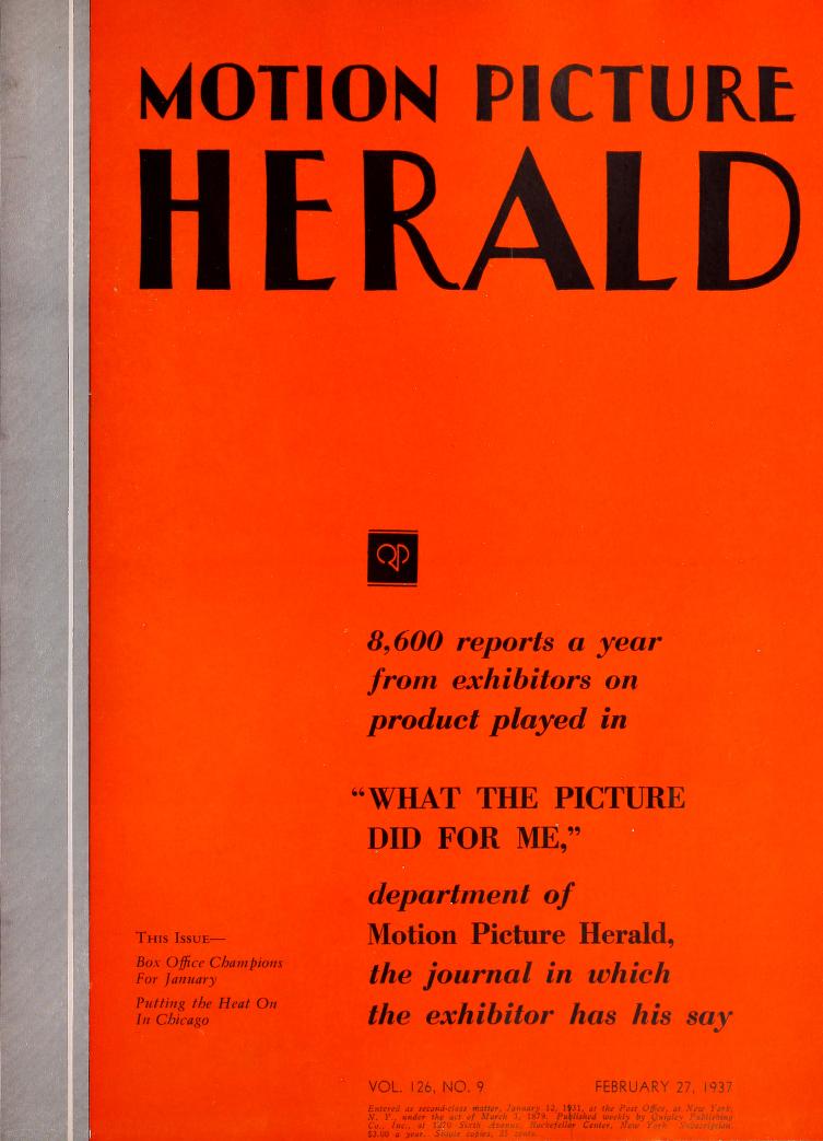 MOTION PICTURE HERALD magazine cover 27 February 1937