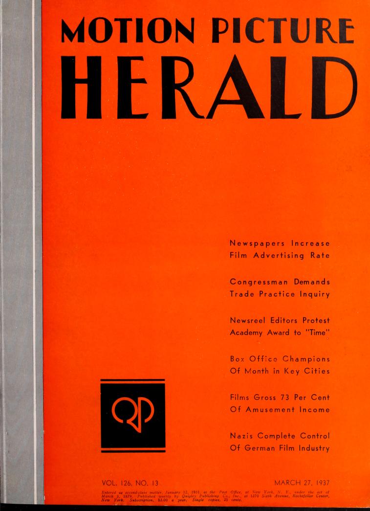 MOTION PICTURE HERALD magazine cover 27 March 1937