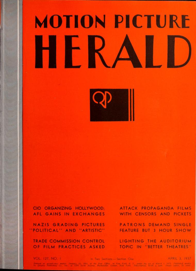 MOTION PICTURE HERALD magazine cover 3 April 1937