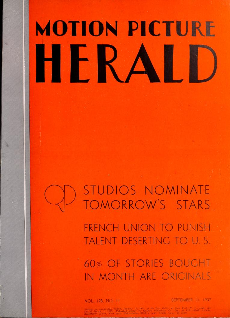 MOTION PICTURE HERALD magazine cover 11 September 1937