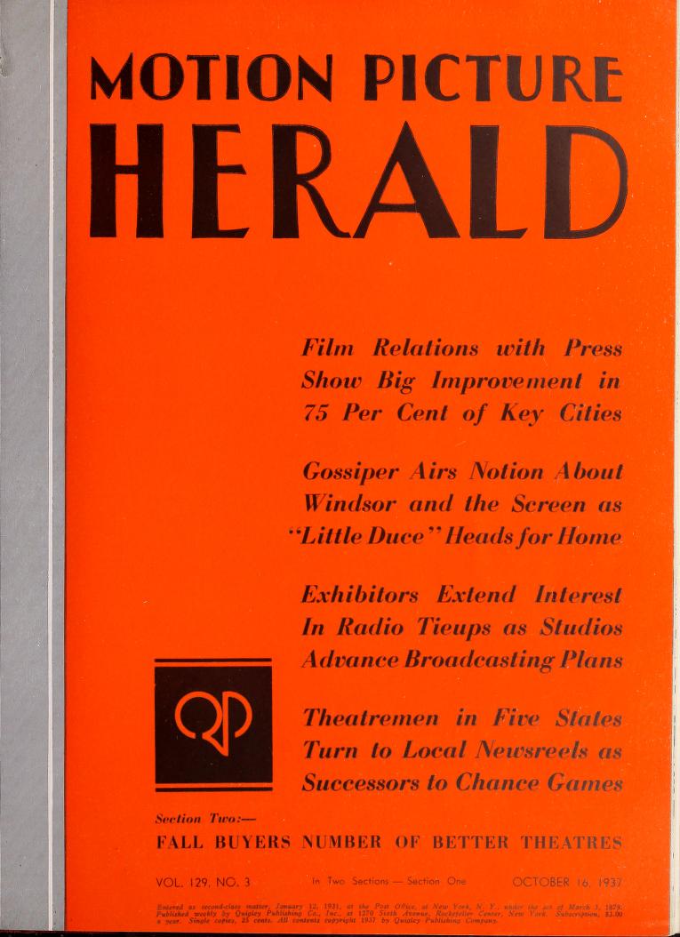 MOTION PICTURE HERALD magazine cover 16 October 1937
