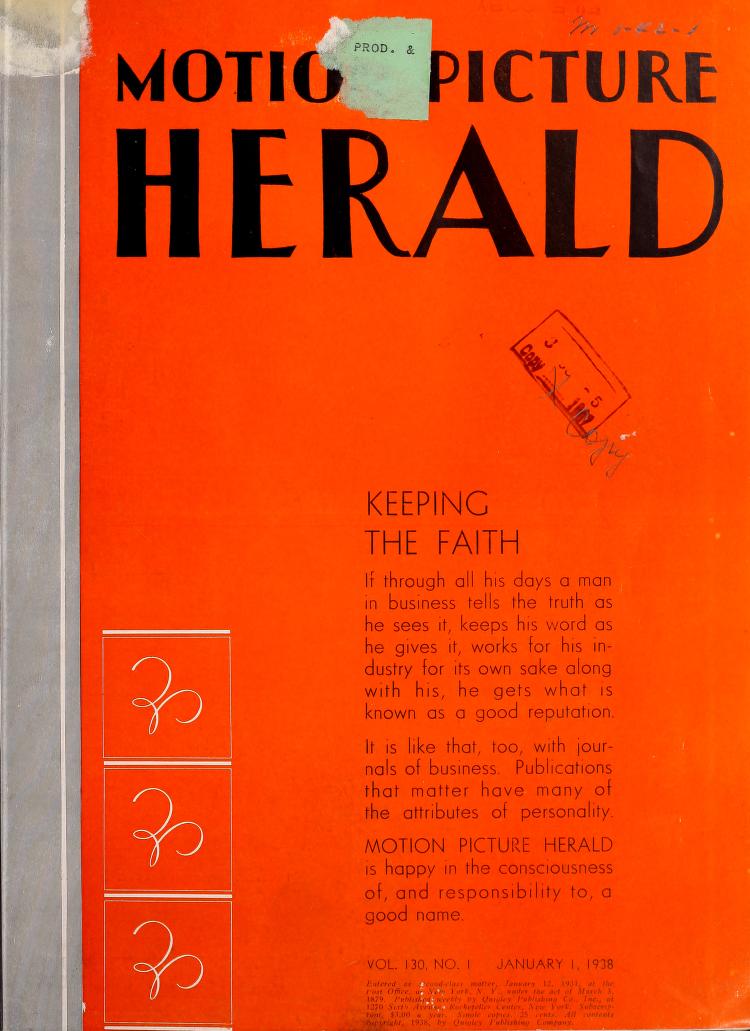MOTION PICTURE HERALD magazine cover 1 January 1938
