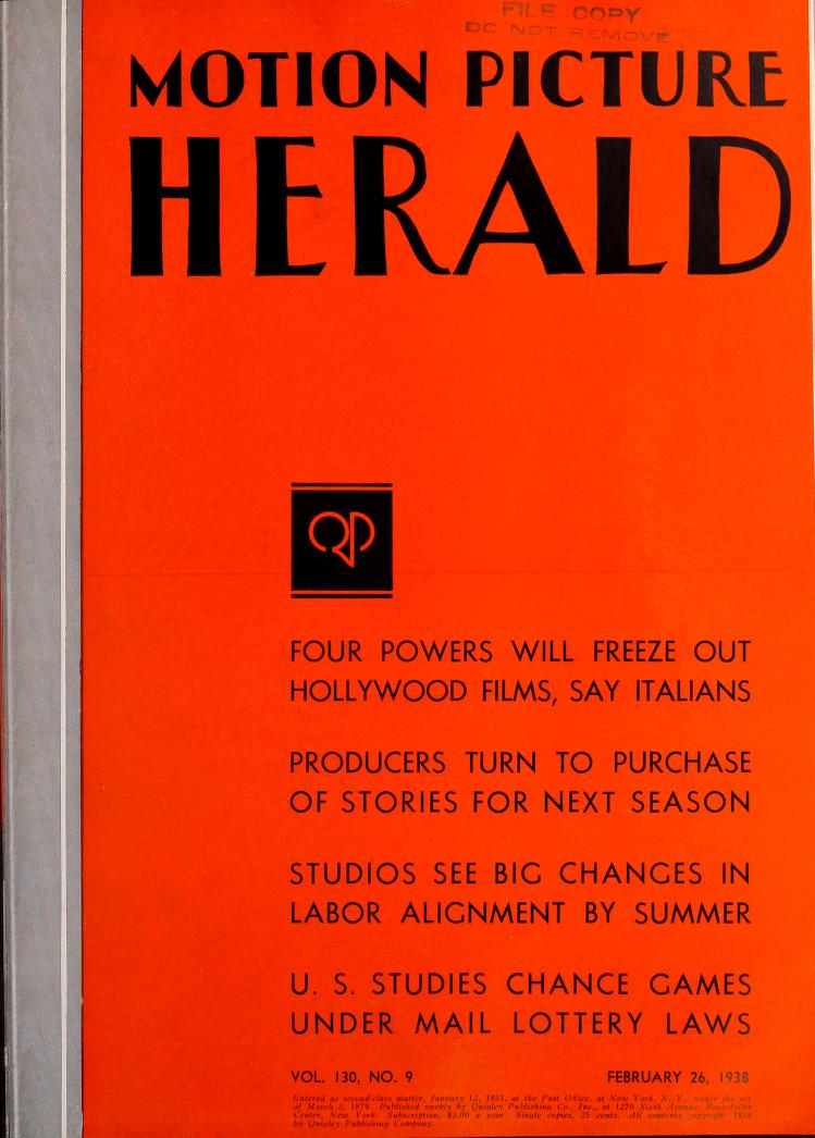 MOTION PICTURE HERALD magazine cover 26 February 1938