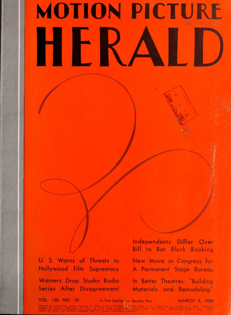 MOTION PICTURE HERALD magazine cover 5 March 1938