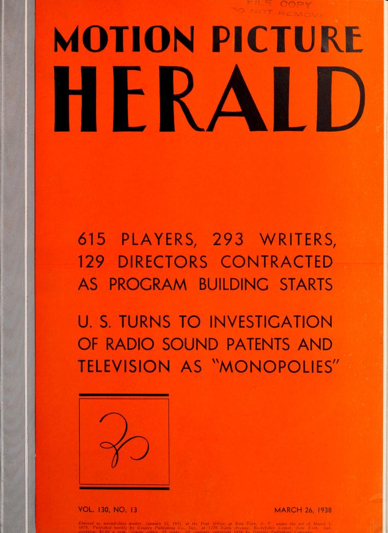 MOTION PICTURE HERALD magazine cover 26 March 1938