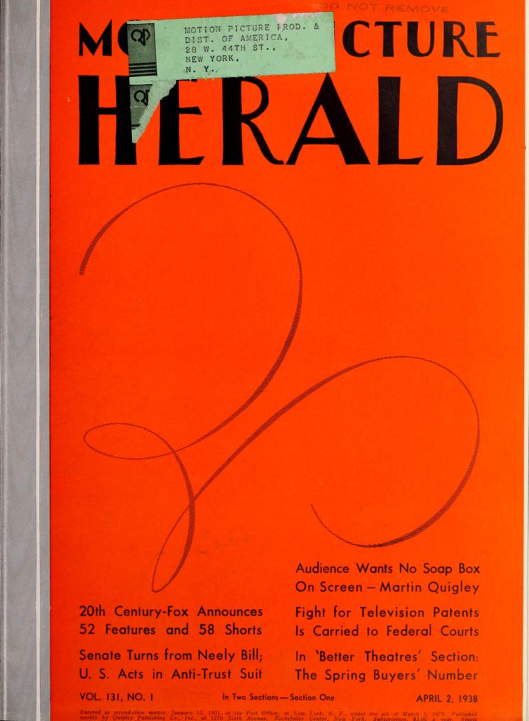 MOTION PICTURE HERALD magazine cover 2 April 1938