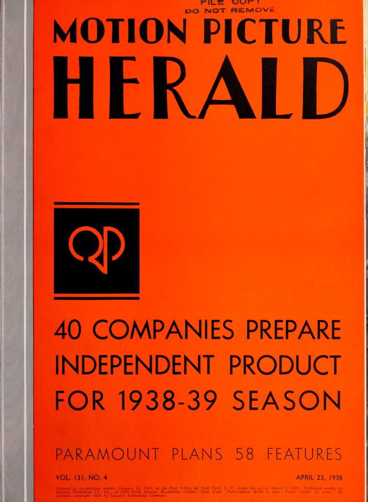 MOTION PICTURE HERALD magazine cover 23 April 1938