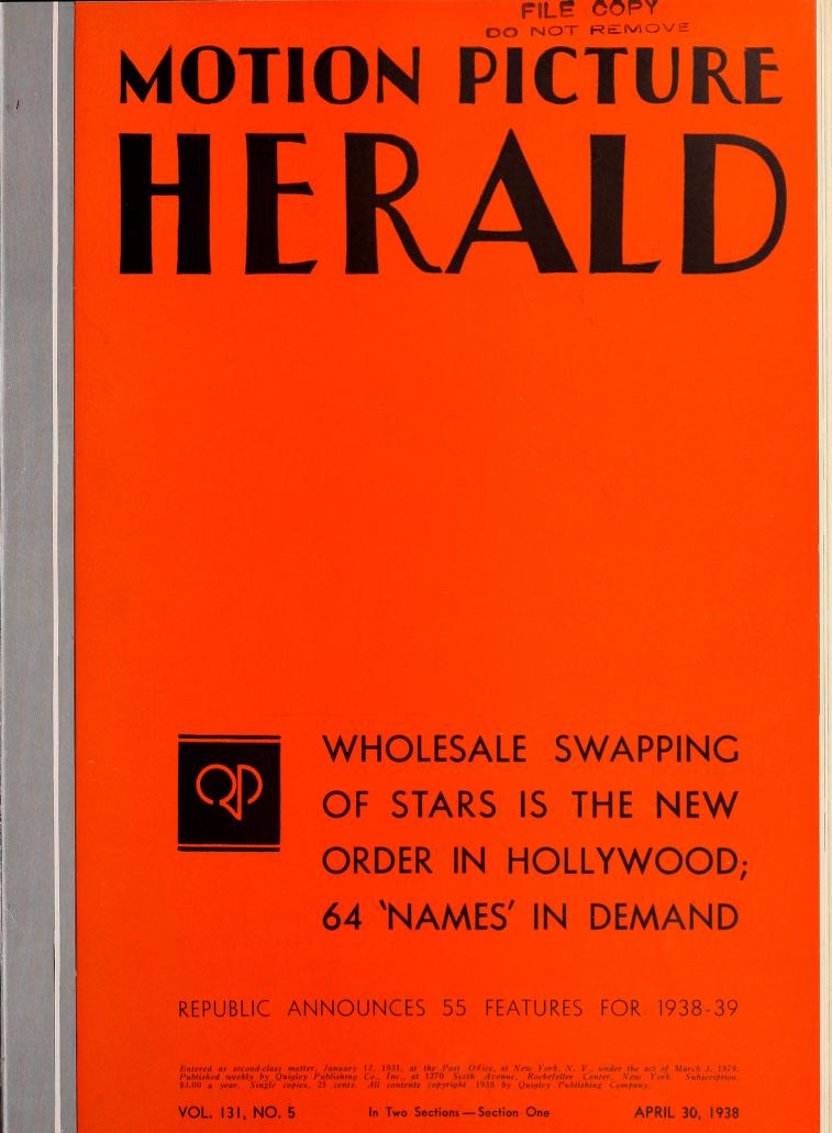 MOTION PICTURE HERALD magazine cover 30 April 1938