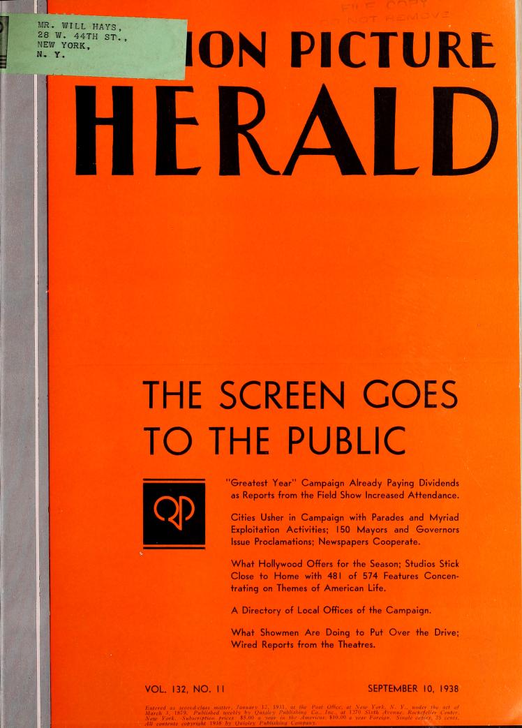MOTION PICTURE HERALD magazine cover 10 September 1938