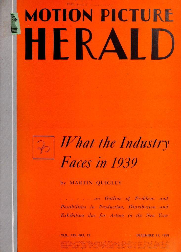 MOTION PICTURE HERALD magazine cover 17 December 1938