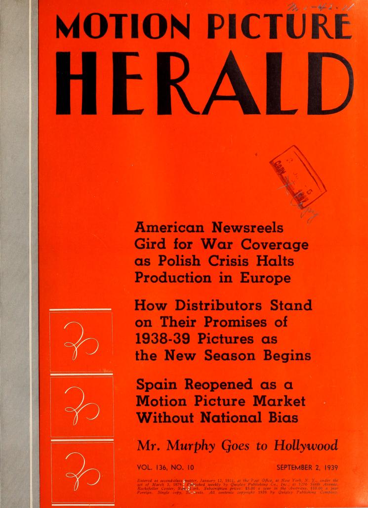 MOTION PICTURE HERALD magazine cover 2 September 1939