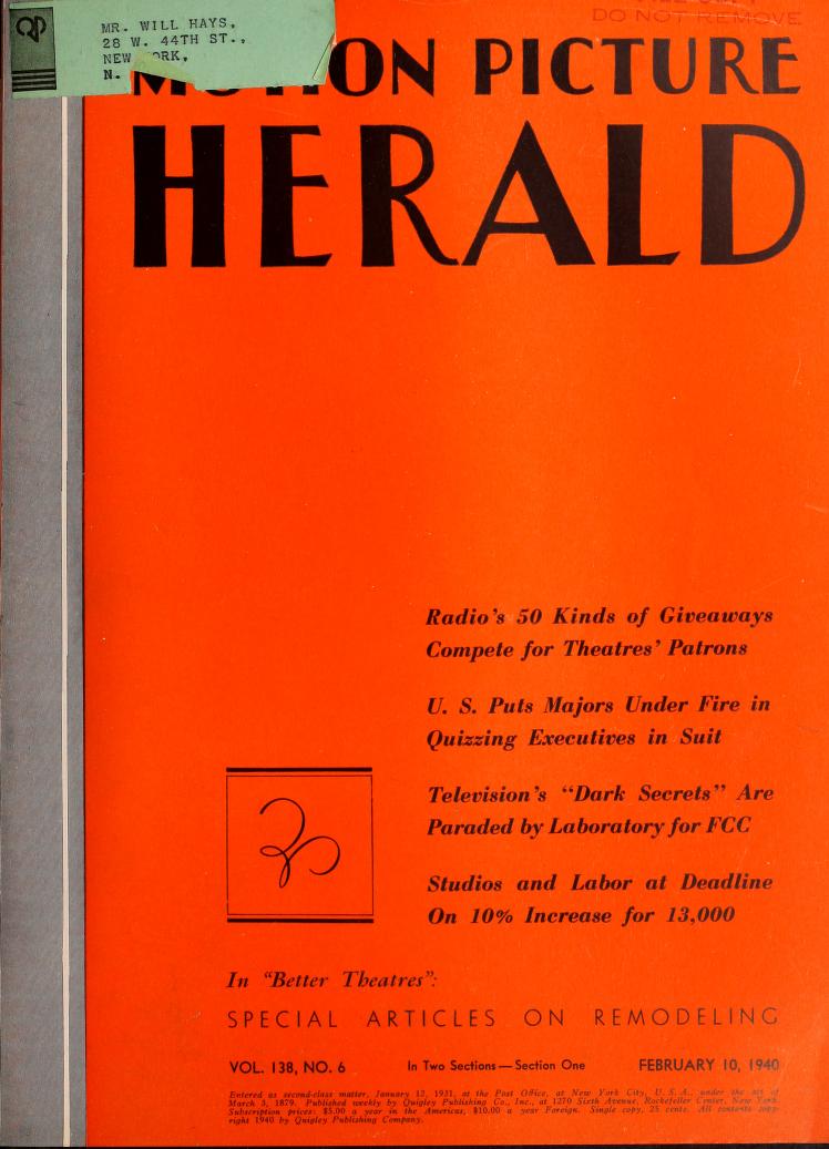 MOTION PICTURE HERALD magazine cover 10 February 1940