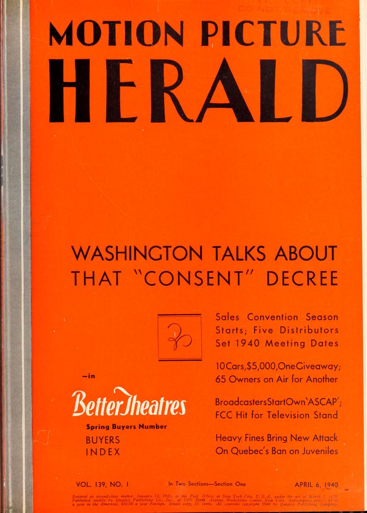 MOTION PICTURE HERALD magazine cover 6 April 1940