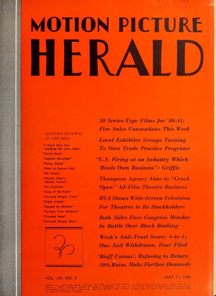 MOTION PICTURE HERALD magazine cover 11 May 1940