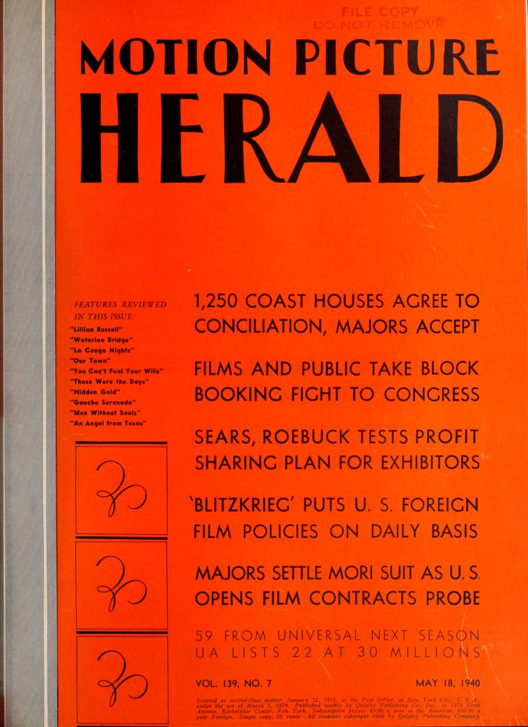 MOTION PICTURE HERALD magazine cover 18 May 1940