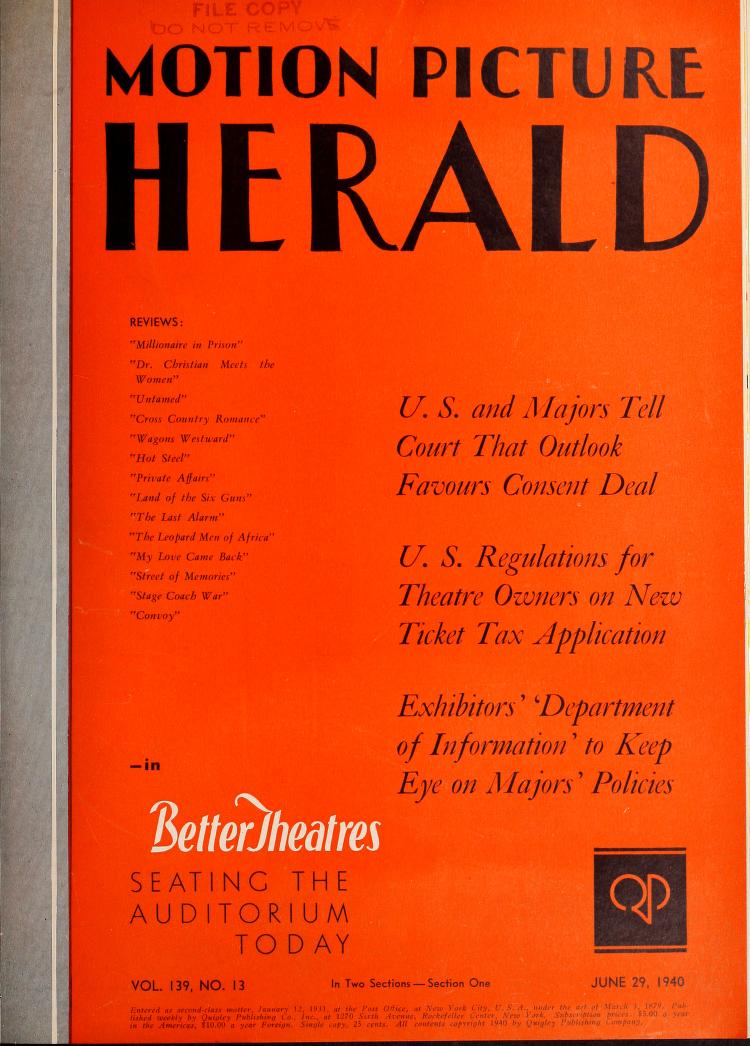 MOTION PICTURE HERALD magazine cover 29 June 1940