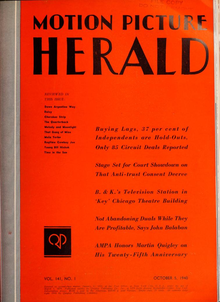 MOTION PICTURE HERALD magazine cover 5 October 1940