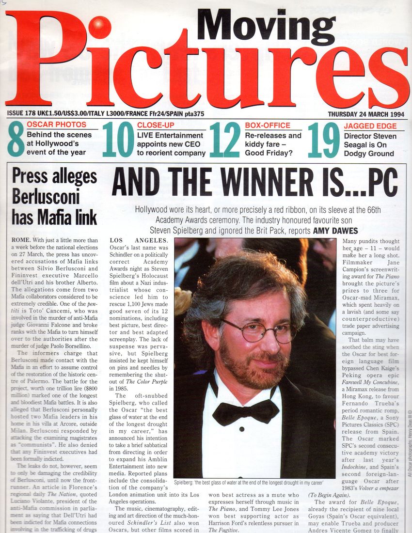 MOVING PICTURES INTERNATIONAL magazine side cover Issue 178 24 March 1994