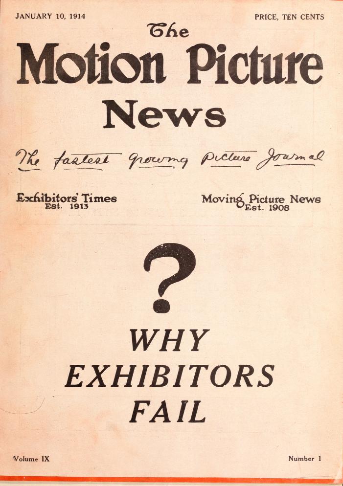 MOTION PICTURE NEWS magazine side cover 10 January 1914