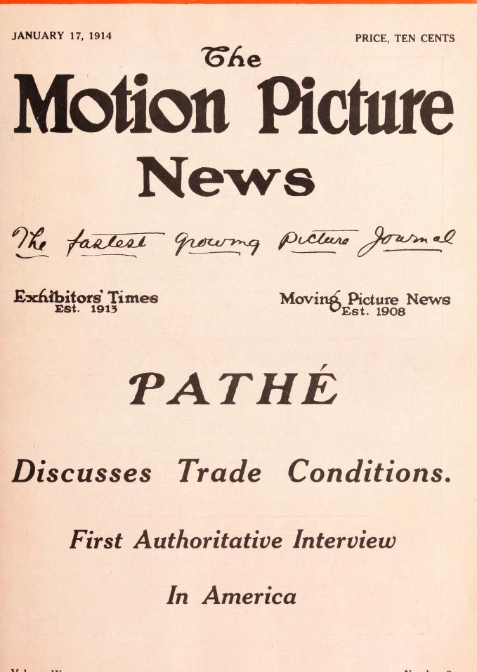 MOTION PICTURE NEWS magazine side cover 17 January 1914