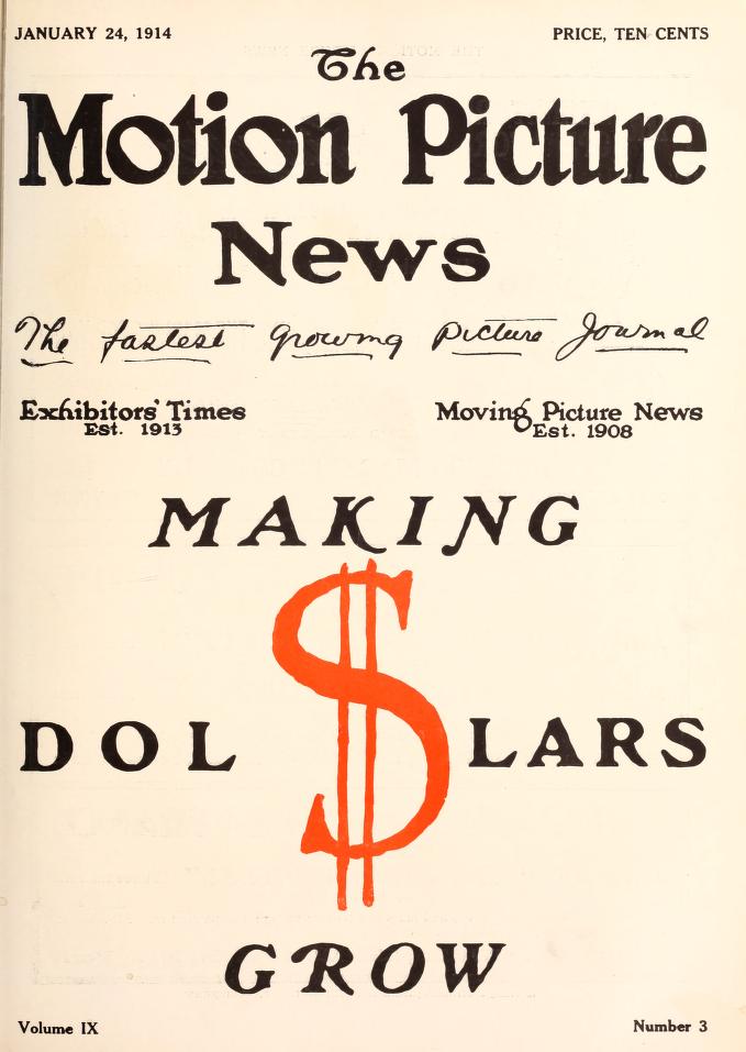 MOTION PICTURE NEWS magazine side cover 24 January 1914