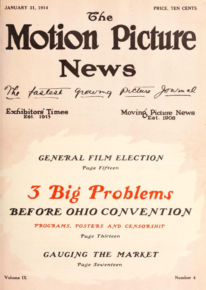 MOTION PICTURE NEWS magazine side cover 31 January 1914