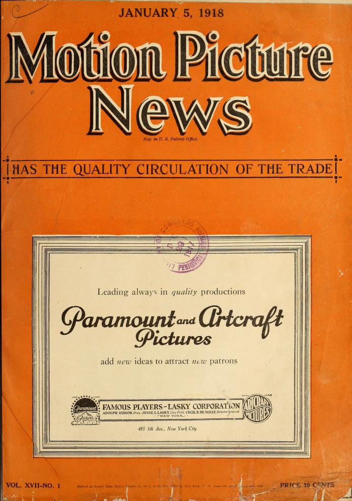 MOTION PICTURE NEWS magazine side cover 5 January 1918