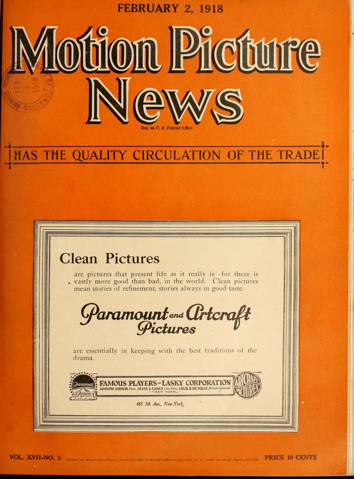 MOTION PICTURE NEWS magazine side cover 2 February 1918