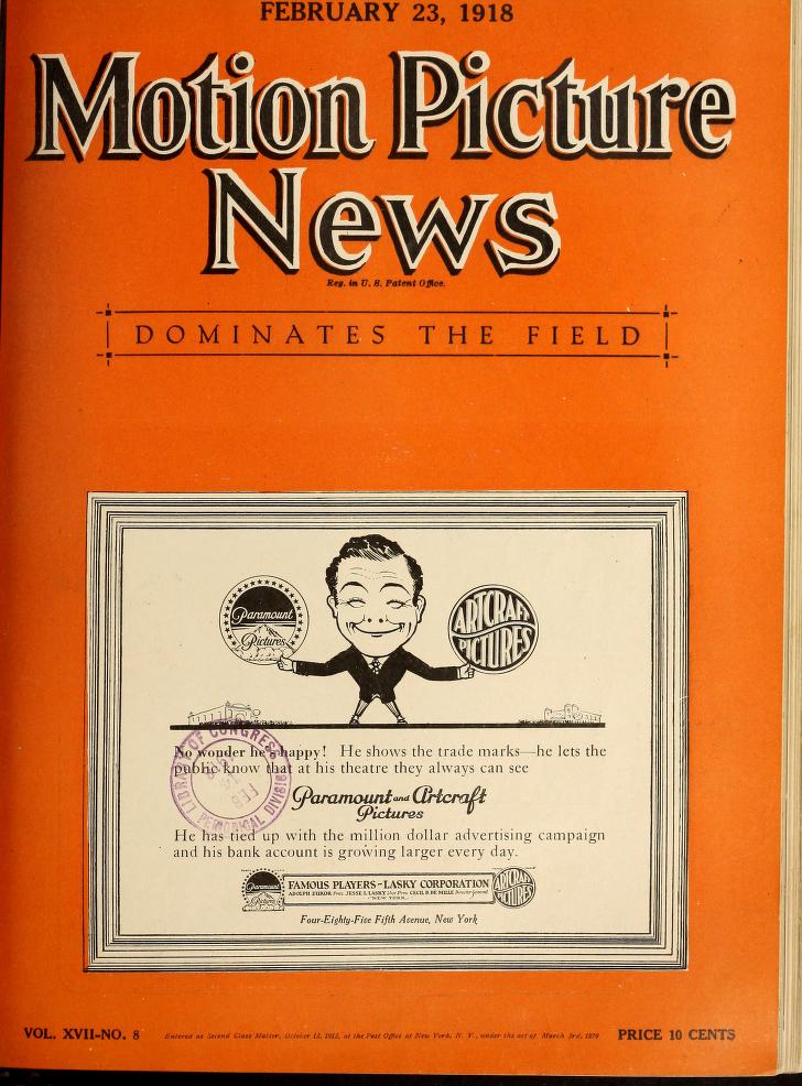 MOTION PICTURE NEWS magazine side cover 23 February 1918