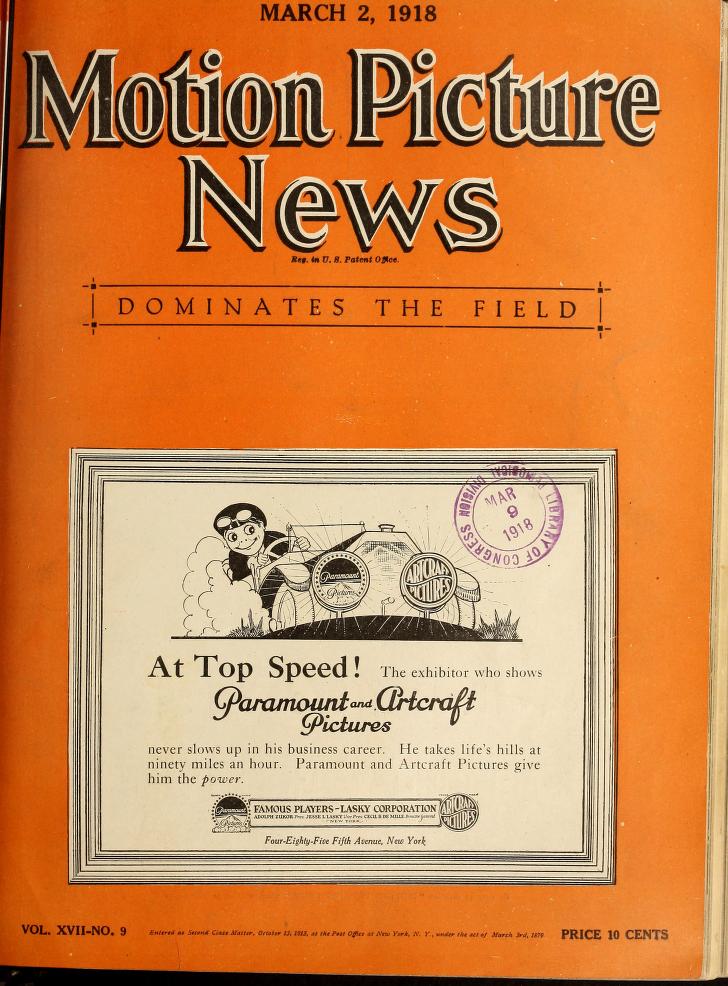 MOTION PICTURE NEWS magazine side cover 2 March 1918