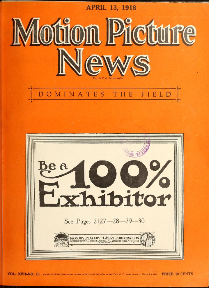 MOTION PICTURE NEWS magazine side cover 13 April 1918