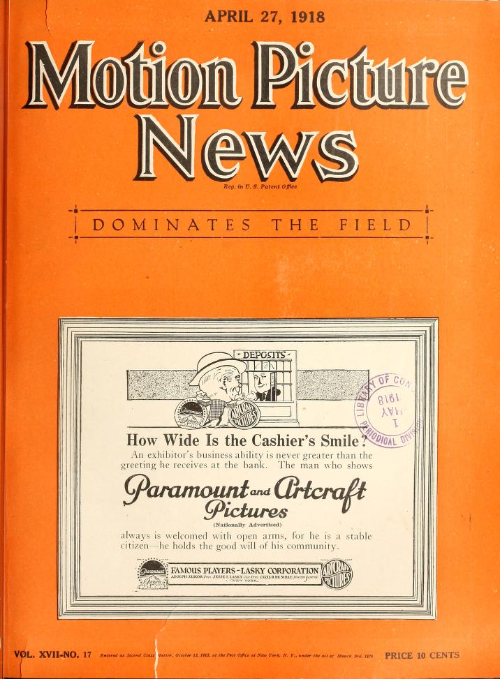 MOTION PICTURE NEWS magazine side cover 27 April 1918