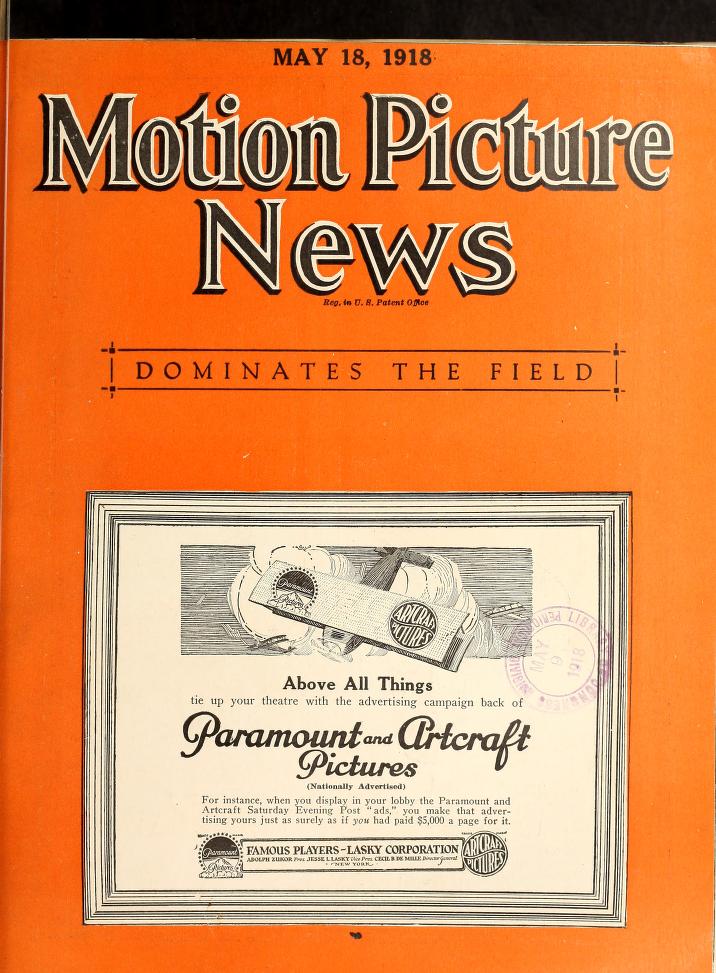 MOTION PICTURE NEWS magazine side cover 18 May 1918