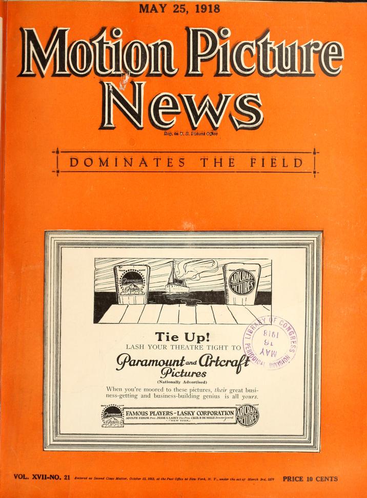 MOTION PICTURE NEWS magazine side cover 25 May 1918