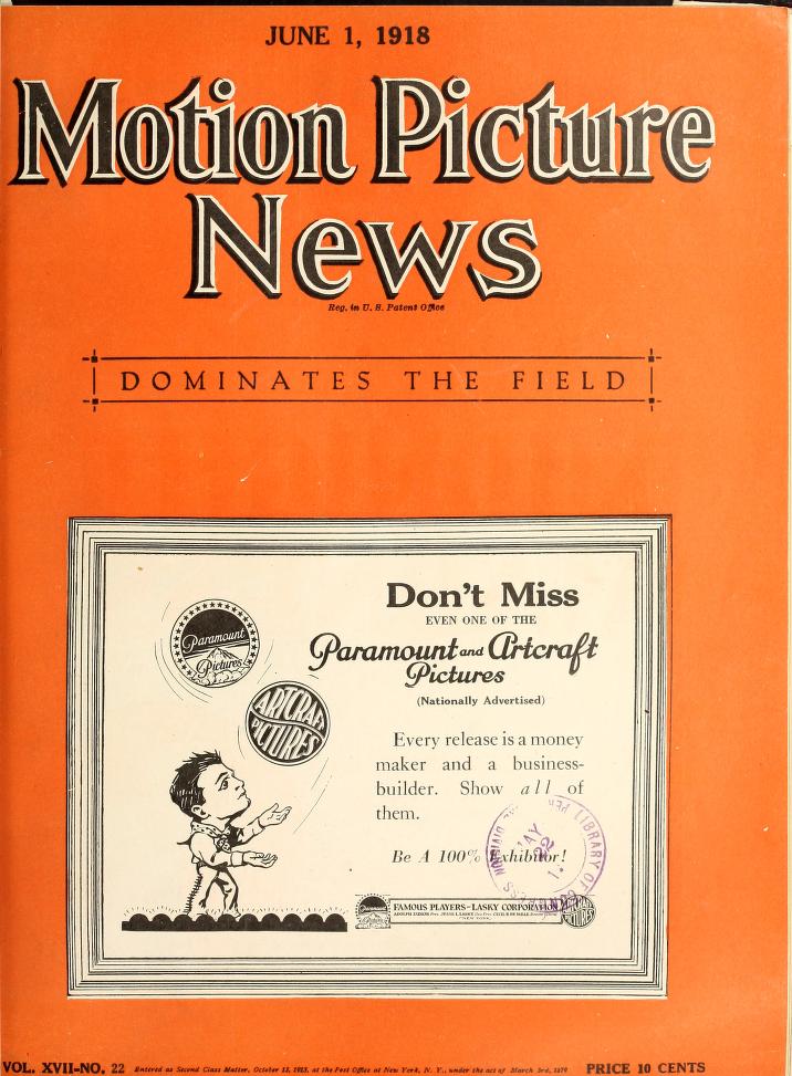 MOTION PICTURE NEWS magazine side cover 1 June 1918