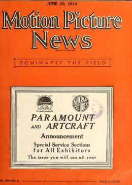 MOTION PICTURE NEWS magazine side cover 29 June 1918