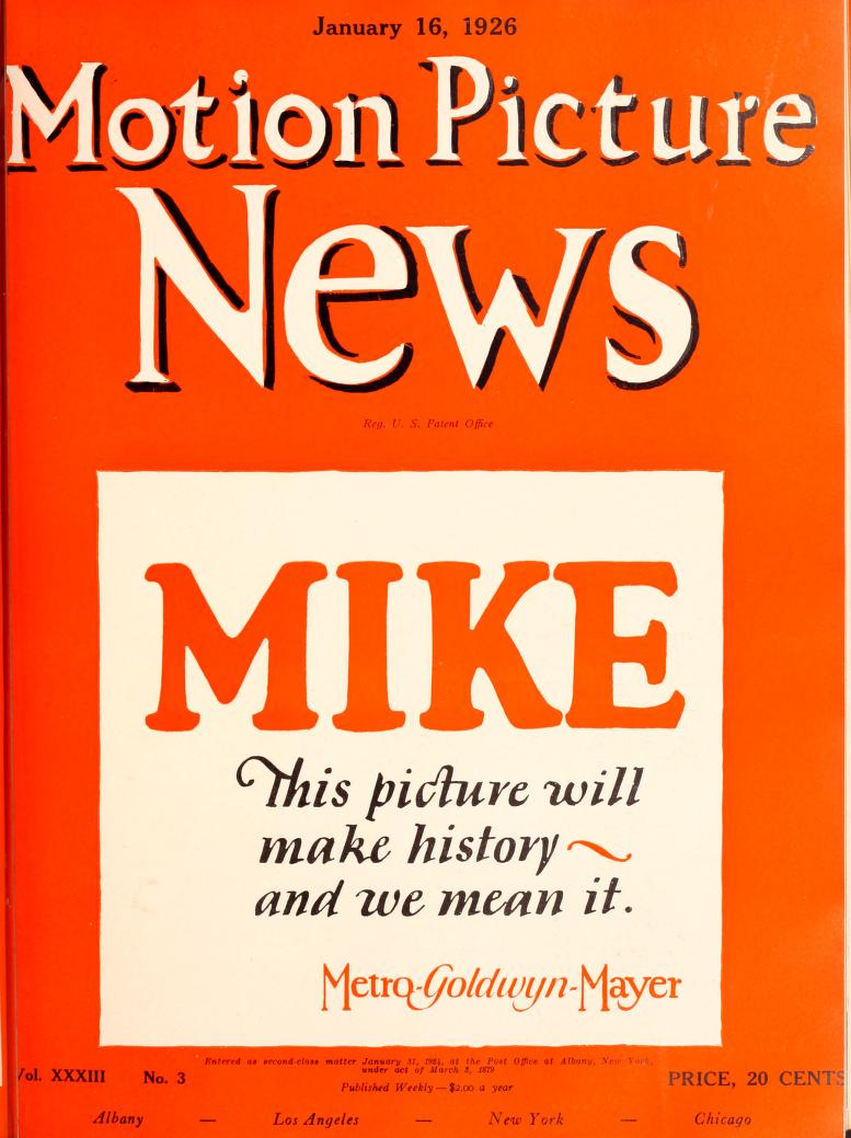 MOTION PICTURE NEWS magazine side cover 16 January 1926