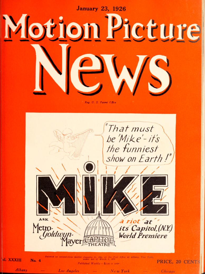 MOTION PICTURE NEWS magazine side cover 23 January 1926