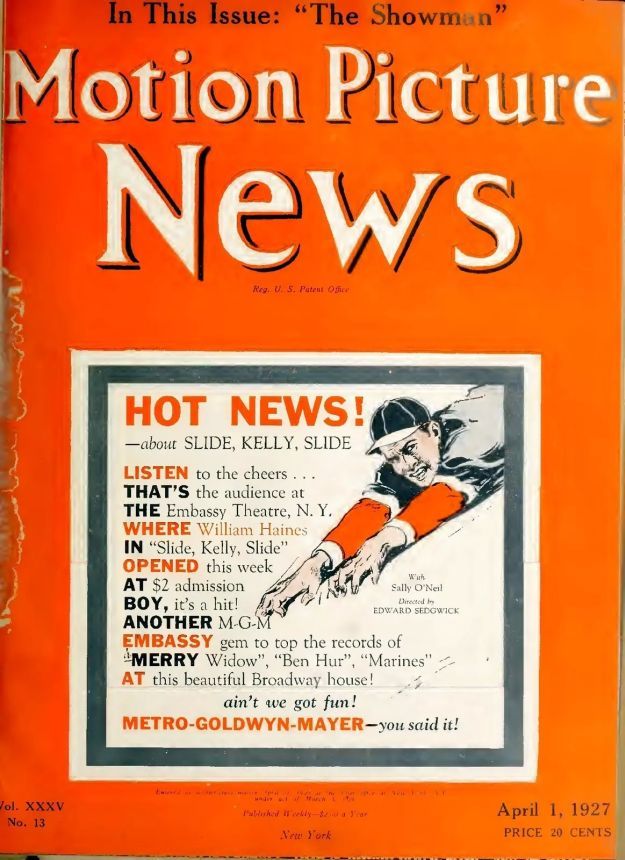 MOTION PICTURE NEWS magazine side cover 1 April 1927
