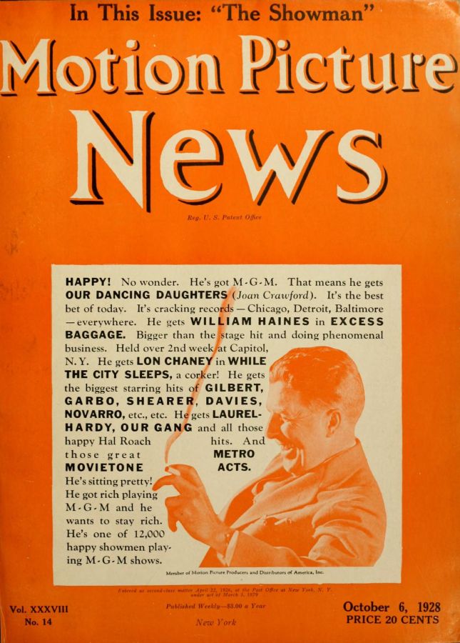 MOTION PICTURE NEWS magazine side cover 6 October 1928