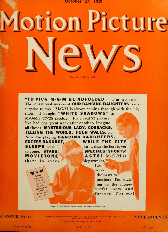 MOTION PICTURE NEWS magazine side cover 27 October 1928