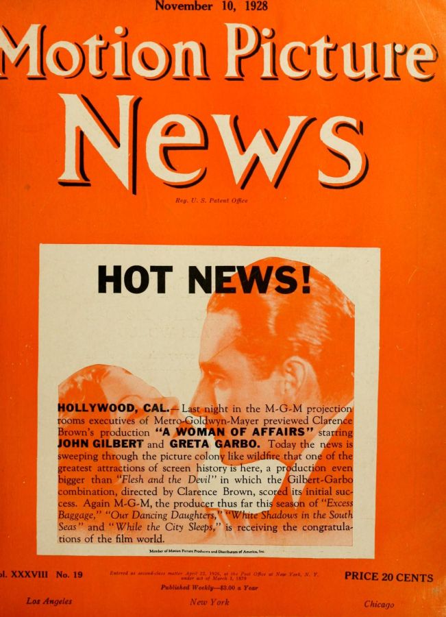 MOTION PICTURE NEWS magazine side cover 10 November 1928