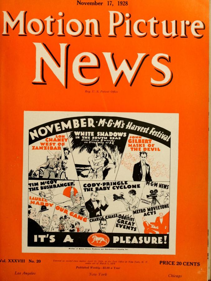 MOTION PICTURE NEWS magazine side cover 17 November 1928