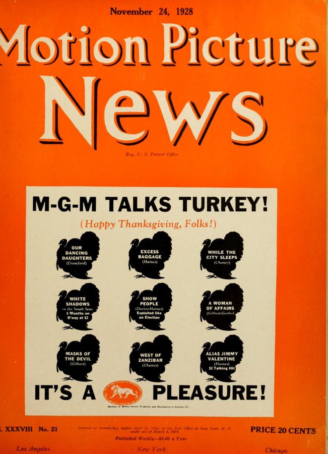 MOTION PICTURE NEWS magazine side cover 24 November 1928