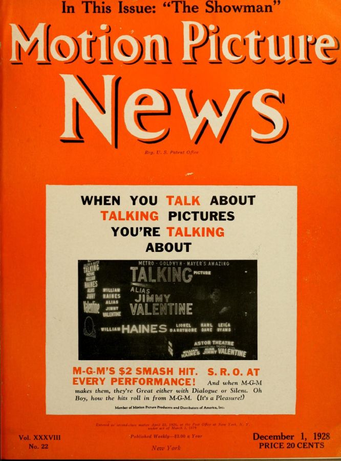 MOTION PICTURE NEWS magazine side cover 1 December 1928