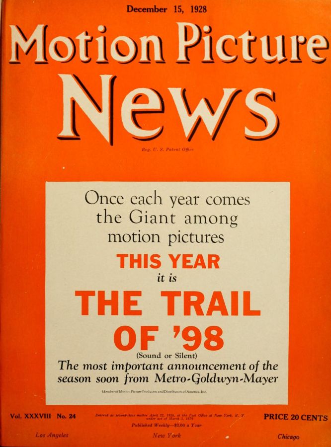 MOTION PICTURE NEWS magazine side cover 15 December 1928