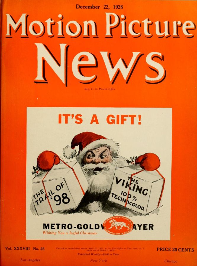 MOTION PICTURE NEWS magazine side cover 22 December 1928